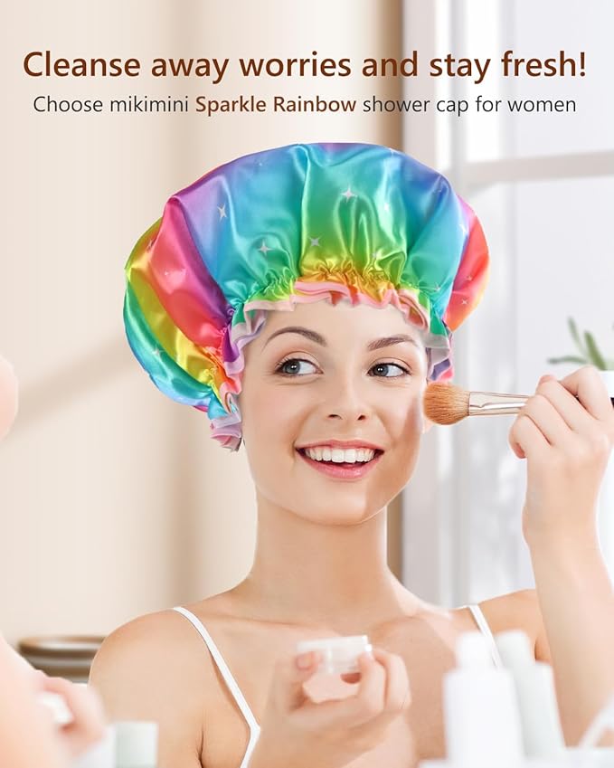 Shower Cap for Women, Reusable Shower Cap Double Waterproof Hair Cap for Shower, Soft PVC Lining Bath Cap for Girls X-Large Pack of 1 By mikimini