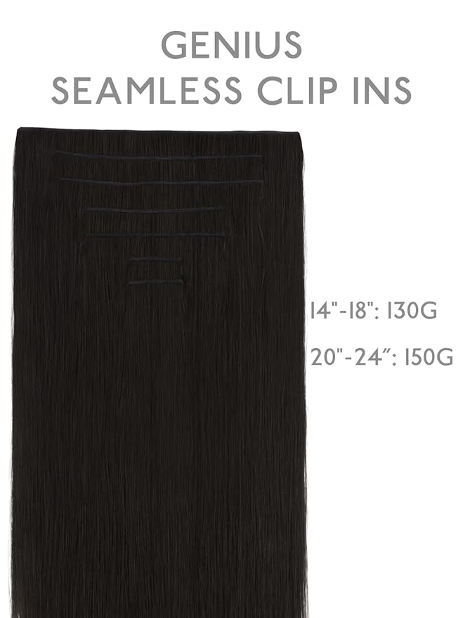 WENNALIFE Genius Seamless Clip in Hair Extensions Real Human 18 inch 120g 7 Pcs Natural Black Hair Extensions Clip Ins Luxury Remy De Cabello Humano Straight Invisible Fuller Reusable