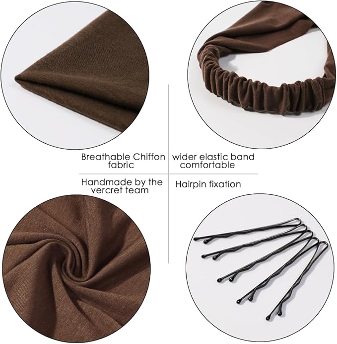 6 Pack Hair Scarf Headband for Women Elastic Bandana Head Scarf Large Boho Triangle Kerchief with Clips Non Slip Scarves