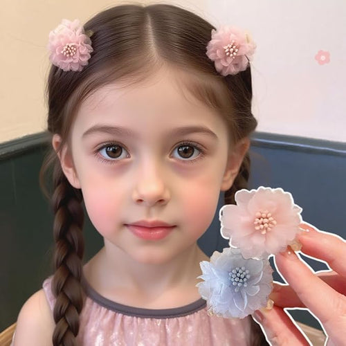 13PCS Mixed Floral Hair Clip Set - 3 Camellia Claws (Pink/Blue/White), 2 Pink-Green Tulle Clips, 6 Flower Barrettes (Heart/Star), 2 Pearl Mesh Clips, Claw Clip Accessories For women/girls