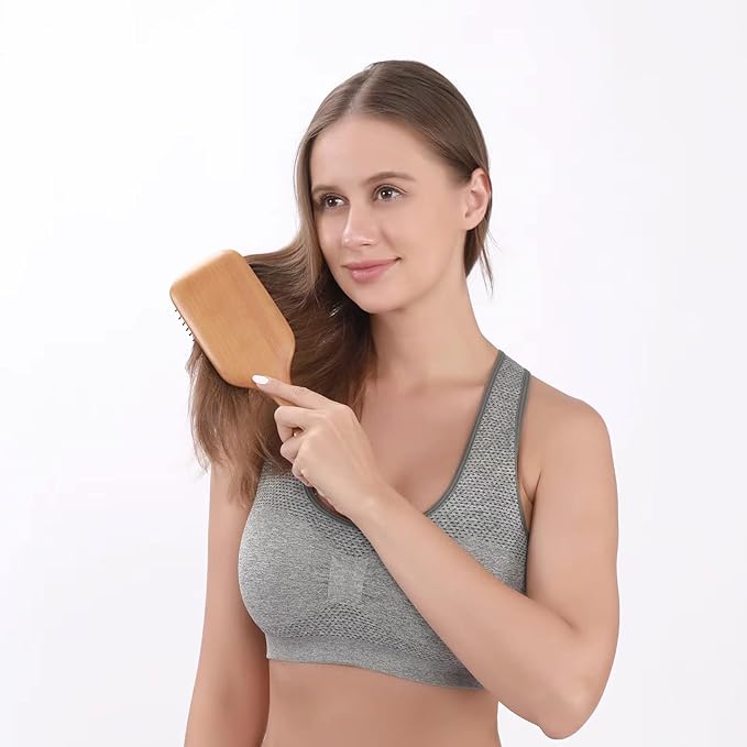 olelo Hair Brush Natural Wooden Paddle Brush, Brushes for Men & Women, Wood Hairbrush for Thick or Curly Hair, Black & Wood Square Hair Brush, Beech Massage Scalp Brush