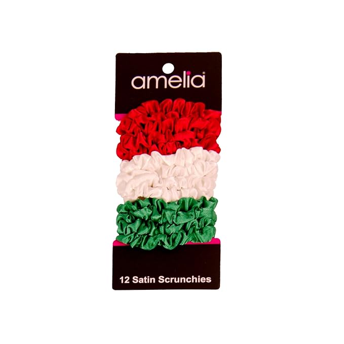 Amelia Beauty, Red, White and Blue Mix Satin Small Scrunchies, 12-Pack – No Damage Hair Ties for Women, Gentle & Durable Hair Accessories, 2.5in x 0.5in