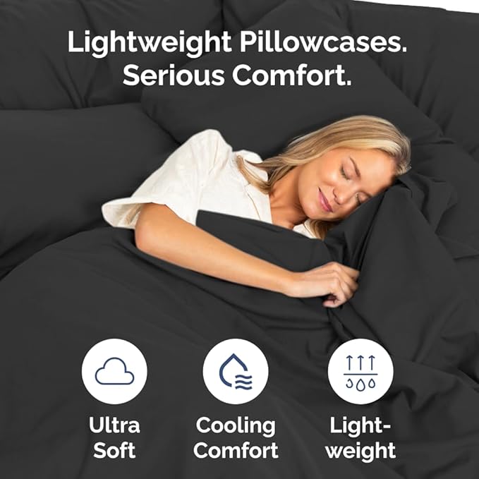 Standard Pillow Cases Set of 8 - Ultra Soft Hotel Quality Pillowcase Covers - Comfy, Cozy & Wrinkle Free - Shrink, Stain and Fade Resistant - Machine Washable Pillow Protectors - 8 Piece Set - Black