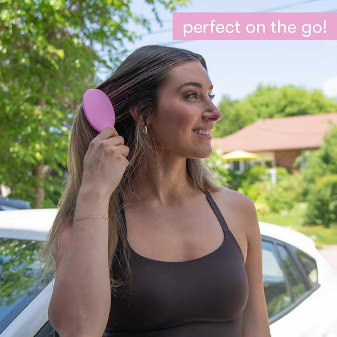 FRAMAR Mini Hair Brush Detangler – Mini Brush For Hair, Small Travel Hair Brush For Women, Travel Hairbrush Detangler, Compact For Travel, Reduces Breakage, For All Hair Types – Matte Pink