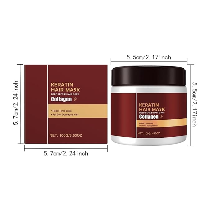 Keratin & Collagen Hair Mask for Dry Damaged Hair - Deep Repair Treatment with Hydrolyzed Keratin, Frizz Control & Split Ends Repair, Moisturizing Hair Care, 3.53 oz (3, pcs)