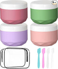 Travel Containers for Toiletries, 4-Pack TSA Approved Silicone Jars (1oz) - BPA Free Leakproof Cosmetic Containers for Creams, Lotion, Skincare & Makeup with Bonus Waterproof Bag -Mix Pink