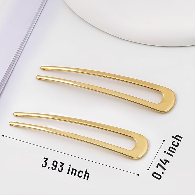 6Pcs Metal French Hair Pins for Women U Shape Sticks 3.9 Inch Vintage Fork for Hairstyle Accessories(Gold)