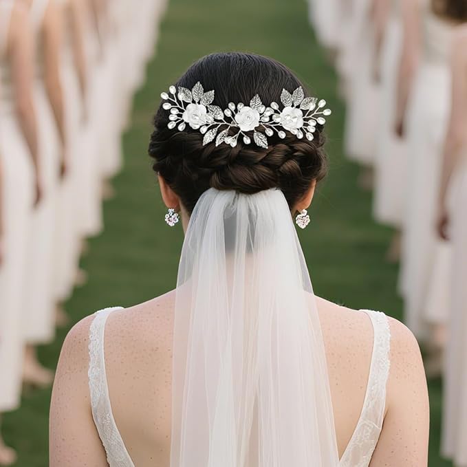 Wedding Hair Accessories Hair pieces Set Crystal bridal hair pins Rhinestone Pearl Hair comb Brides and Bridesmaids, Girls, Women(（4PCS/SET SILVERY)