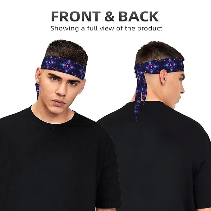Men Women Sports Sweat Band, Multifunction Elastic Head Ribbon for Running Workout Shower, Novelty Sacred Geometric Symbols Sun Moon Trippy Purple Headdress Hair Decor