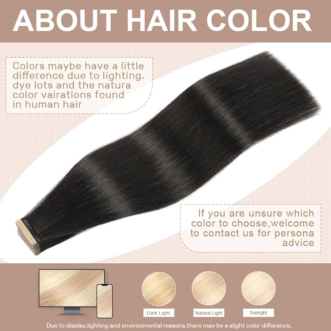 Human Hair Tape in Extensions Natural Black 20 Inch Invisible Tape in Hair Extensions Human Hair for Women Hair Extensions Real Human Hair Tape in