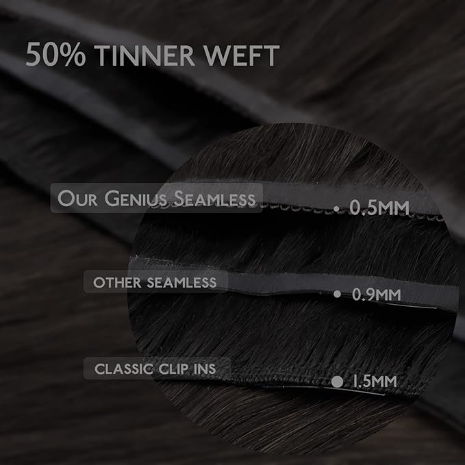 WENNALIFE Lace Seamless Clip in Hair Extensions Human Hair 7pcs Ultra Invisible 50% Thinner Seamless Clip Ins Dark Brown Natural Remy Hair 18 inch
