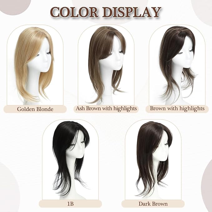UDU Hair Toppers for Women with Thinning Hair Synthetic Hair Toppers Hair Pieces for Women Ladies Dark Brown Highlights Muti-layer Long Straight Wavy Clip in Wiglets with Fringe bangs