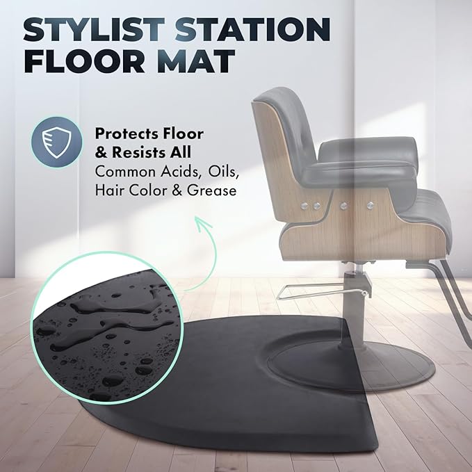 Buy-Rite 3' x 4' Extra-Thick 1" No-Fatigue Salon Floor Pad for Professional Salons & Barbershops, Super Soft Semicircle with Chair Indentation, Puncture-Proof, Anti-Fatigue Design, Black, SHP-SS3040C1