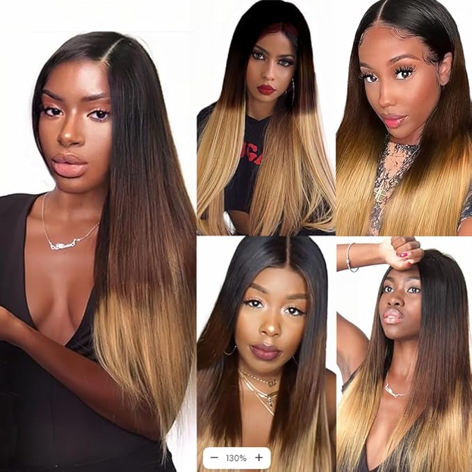 Ombre Bundles Human Hair Brown Straight Bundle Brazilian Virgin Remy Hair 3 Bundles 24 26 28 Inch Niegmeag Double Weft 3 Tone Brown and Honey Blonde Straight Bundle Hair Weave 300g