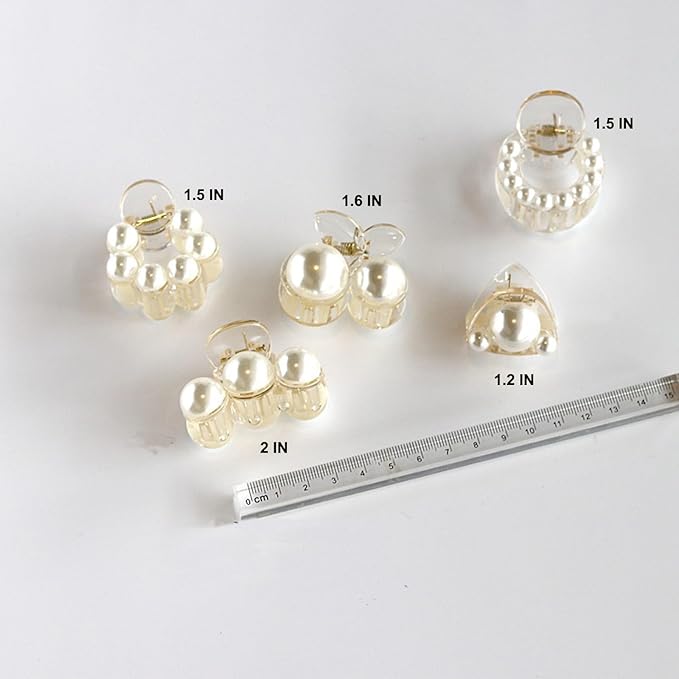 Pearl Hair Clips for Women, Small Hair Claw Clip Strong Hold,Mini Banana Jaw Clip Barrettes Nonslip,Hair Accessories Set Birthday Wedding Gift for Girl Thick Thin Curly Hair(5 PCS)