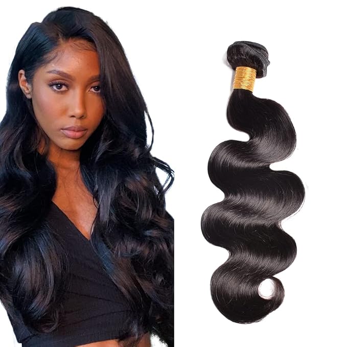 Natural Black Human Hair Bundles Color 1B Body Wave Bundles 1 Bundle 22 Inch Double Weft Real Natural Color Hair Weave Brazilian Grade 8A Virgin Remy Hair Extensions