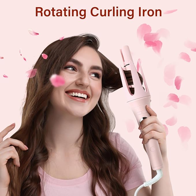 JAMIEWIN Automatic Hair Curler, 28mm Rotating Curling Iron with 3 Temperatures, Fast Heating Curling Tongs Anti-Scald, Anti-Tangle Curling Wand with Negative Ions for Medium Long Hair