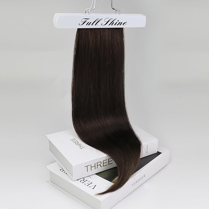 Full Shine Seamless Hair Extensions Clip in Dark Brown Hair Extensions Clip ins Brown Invisible Clip in Hair Extension Remy Hair for Short 12 Inch 3 Pcs 60 G