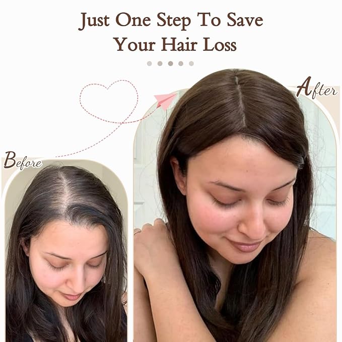 UDU Hair Toppers for Women with Thinning Hair Synthetic Hair Toppers Hair Pieces for Women Ladies Dark Brown Highlights Muti-layer Long Straight Wavy Clip in Wiglets with Fringe bangs