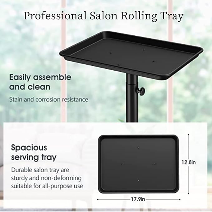Salon Tray, Metal Feet Salon Rolling Tray with Height Adjustable, Hair Color Trays Non-Rusting