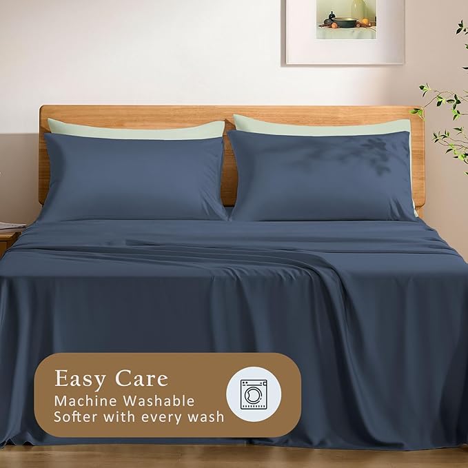 TOSMO Luxury Pillow Case Set of 2 - Cooling Viscose Derived from Bamboo, Oeko-TEX, Breathabl Silky Soft Pillow Cases with Envelope Closure (King / 20x36, Blue Grey)