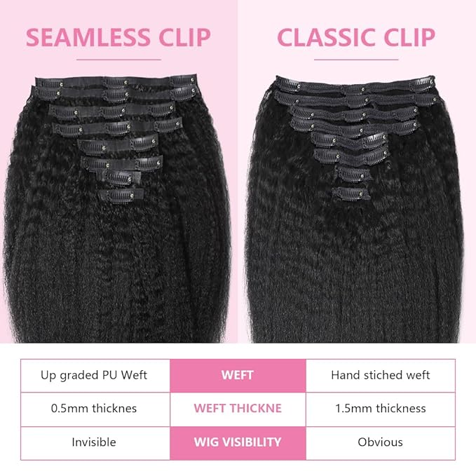 Seamless Clip In Hair Extensions Human Hair Invisible Pu Skin Weft Kinky Straight Seamless Clip Ins For Black Women Real Human Hair Extensions 8pcs With 18clips Per Set 120g (30inch,Natural Black)