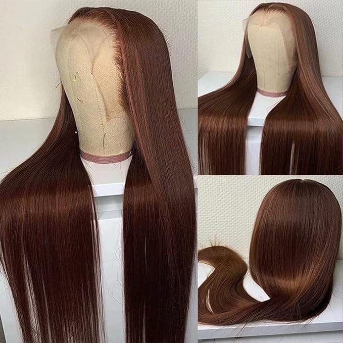 Hermosa 13x4 Brown Lace Front Wigs Human Hair 180 Density Straight Lace Frontal Human Hair Wigs Pre Plucked Hairline 4# Brown Color 28 Inch