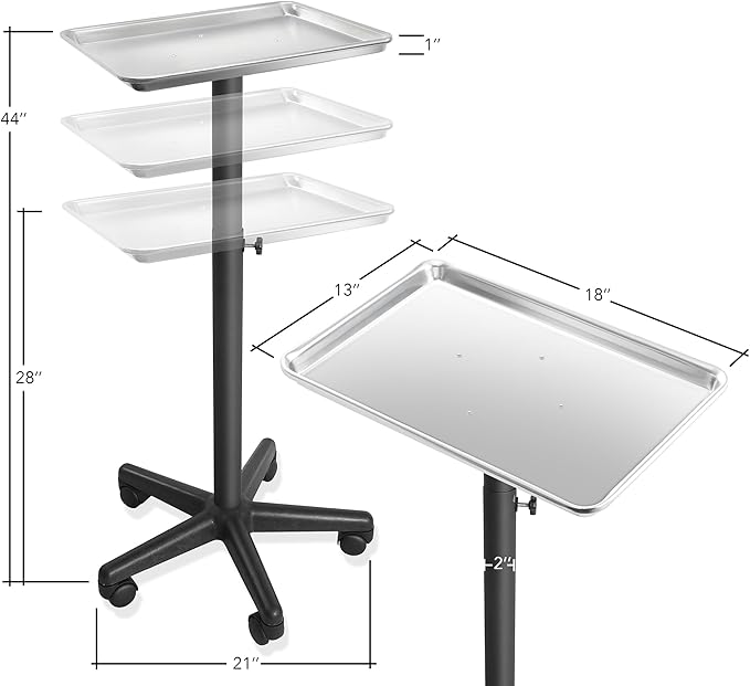 Saloniture Set of 4 - Aluminum Salon Instrument Tray, Heavy-Duty Metal Rolling Base