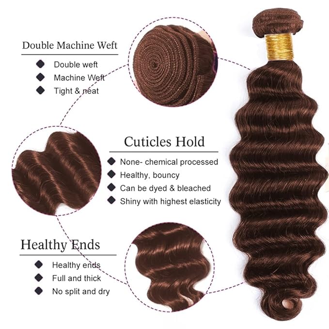 Color 4 Deep Wave Bundles Chocolate Brown Human Hair Bundles Niegmeag Single Bundle 20 Inch Brazilian Unprocessed Virgin Remy Hair Extensions For Woman