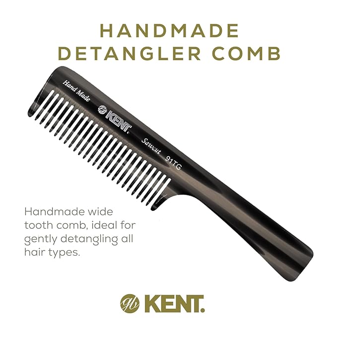 Kent 91TG Detangler Combs for Women Wide Tooth Hair Comb for Curly and Wavy Hair - Wet Hair Comb, Large Handle Wide Tooth Shower Comb for Hair for Effective Detangling Kent Comb