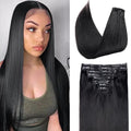Seamless Clip in Hair Extensions Real Human Hair Straight Remy Human Hair Clip in Extensions for Women, Natural Soft Silk Straight Human Hair PU Thin Weft 8Pcs 120g 14inch Natural Black