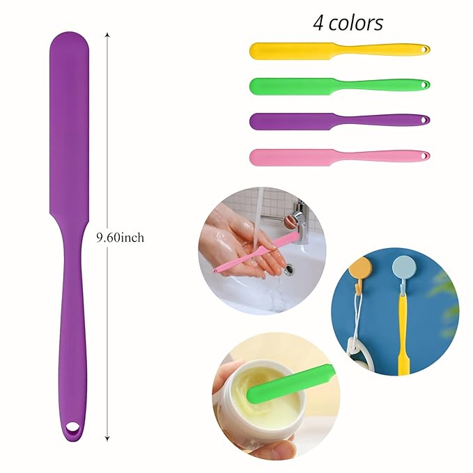 4-PCS Non-Stick Reusable Wax Silicone Spatula, Silicone Waxing Applicators for Hair Removal, for Home Salon Body Use (Pink&Purple&Yellow&Green, size 4)