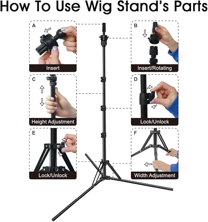 Mannequin Head Stand, Upgrade Foldable Wig Stand Tripod for Cosmetology Hairdressing Training, Metal Adjustable Wig Head Stand with Wig Caps, T-Pins, Comb, Hair Clips