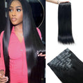 Straight Clip in Hair Extensions Real Human Hair 2 Pack 240g Seamless Clip in Hair Extensions for Women Full Max with 16Pcs PU Skin Weft 18inch Natural Black