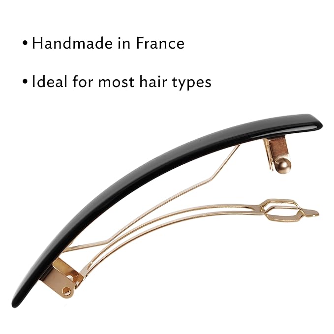 Brown & White Hair Barrette for Thin Hair, Classic Rectangle French Barrette for Women, Lightweight and Comfortable, Strong Hold, Natural Horn | France Luxe
