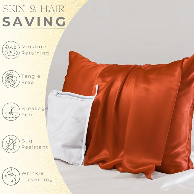 PROMEED 23 Momme Silk Pillowcase for Hair and Skin, Both Sides Upgraded Grade 6A+ Mulberry Silk Pillow Case with Zipper, Cooling Pillow Cases for Hot Sleepers (Queen 20"x30", Dusk)