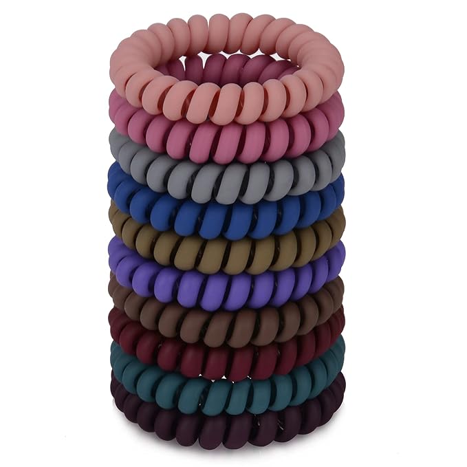 JessLab Spiral Hair Ties for Women, 10-Pack Traceless No-Damage Ponytail Holders, Coils Hair Bands for Girls, Assorted Colors