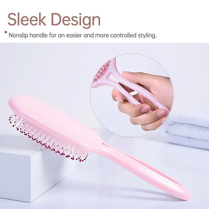 Hair Brush for Women, Pink Detangler Brush Full Sized, Detangling Hairbrush for Pain-free Opening Knots on All Hair Types, Pink and White Combined, 1 Pack