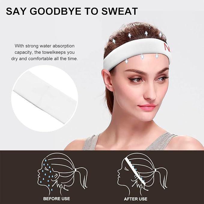 Hoxekle Custom Sport Headbands with Your Own Name Logo Text Photo Personalized Sweatbands Absorb Water Dry Fast Headbands for Women Men Basketball Yoga, White