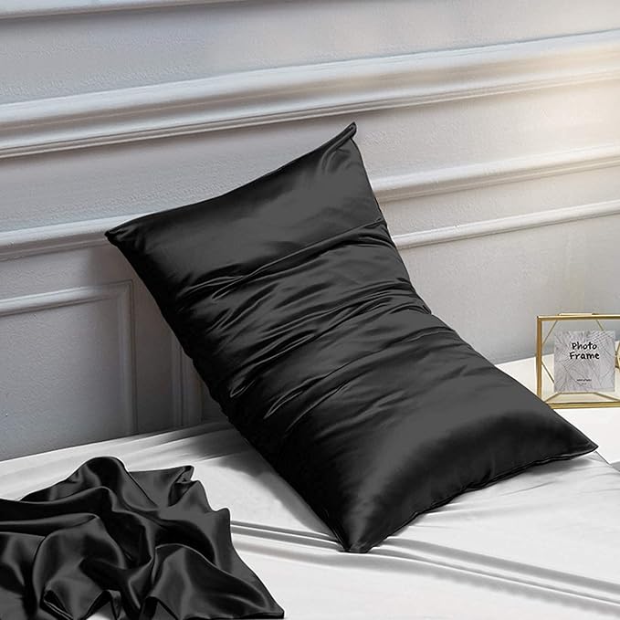 NTBAY 2 Pack Satin Queen Pillowcases for Hair and Skin, Luxurious and Silky Pillow Cases with Envelope Closure, 20x30 Inches, Black