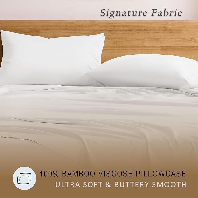 TOSMO Luxury Pillow Case Set of 2 - Cooling Viscose Derived from Bamboo, Oeko-TEX, Breathabl Silky Soft Pillow Cases with Envelope Closure (Standard, White)