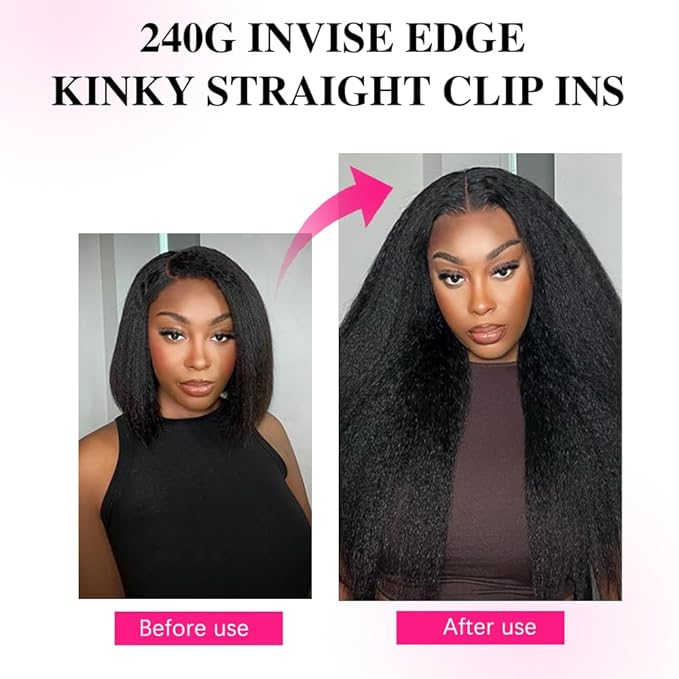 Invisi Edge Clip In Hair Extensions Human Hair 2 Pack 240g 16pcs Kinky Straight Invisible Clip Ins For Women Full Head Injected Clip Ins Remy Human Hair Extensions Natural Color 14inch