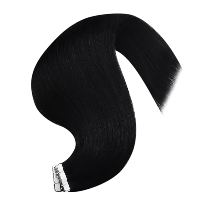 YoungSee Tape in Hair Extensions Black Human Hair Tape in Extensions Jet Black Invisible Tapes ins Human Hair Extension for Short Hair 12 Inch 20pcs Remy Hair Extension Tape-in Soft and Shiny 30g