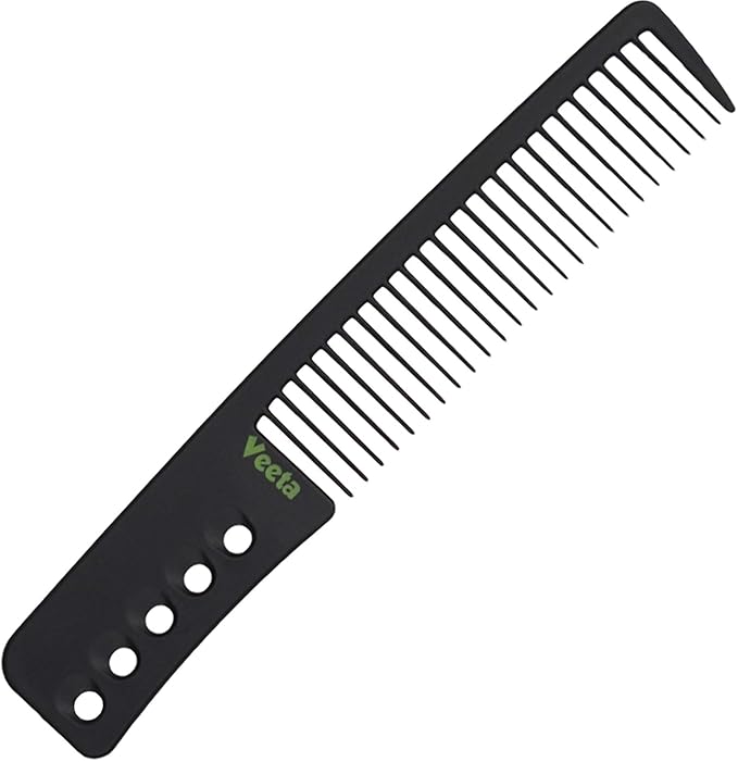 Veeta Professional Carbon Fiber Comb - Anti Static Heat & Chemical Resistant - Rat Tail, Styling, Wide Tooth, Wave Comb (Black)