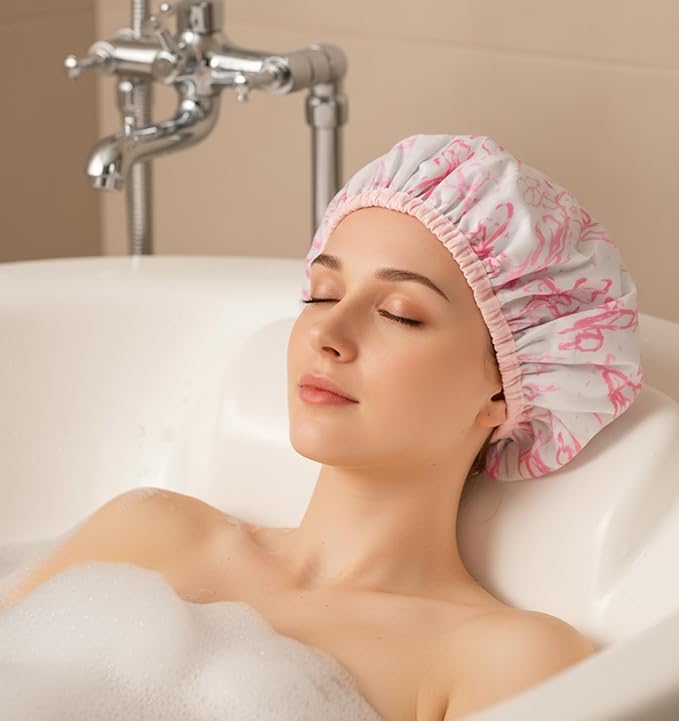 2 Pcs Heat Cap for Deep Conditioning, Pink Heating Caps for Deep Conditioning with Double Layer, Waterproof & Reusable for Shower, Hot Oil Treatment & Hair Steam Therapy