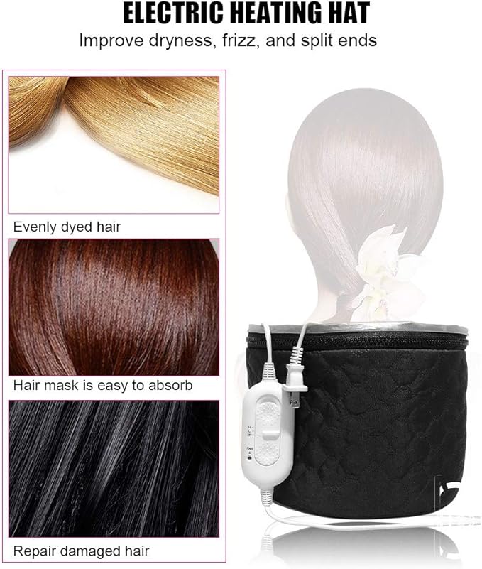 Electric Hair Cap, Thermal Cap Hair Steamer Cap Hair Care Hat Adjustable Hot Oil Treatment Hat with 3 Mode Temperature Control for Home Hair Spa