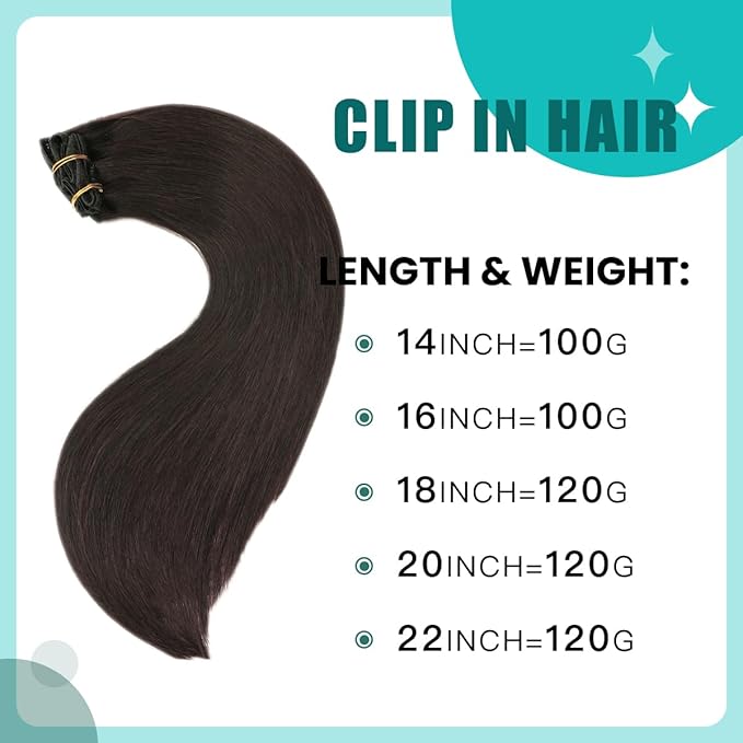 SURNEL Clip in Hair Extensions, Natural Black Human Hair Clip in Extensions 18 Inch 120g 6pcs Human Hair Extensions(#1B,18'')