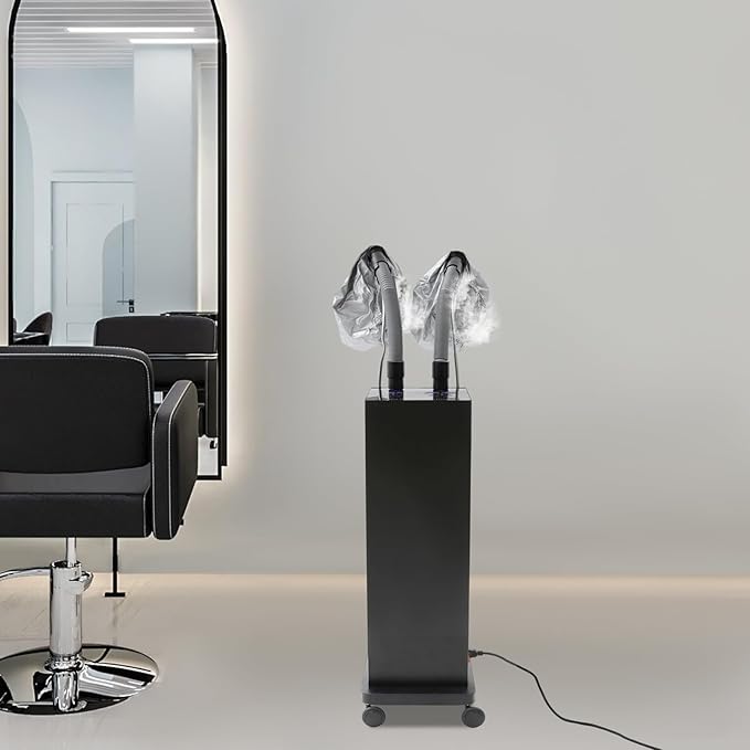 Professional Double-Barreled Hair Steamer with LED Display, 650W Vertical Micro Mist Hair Color Processor for SPA, Salon & Home, Hair Care Machine with Wheels, 5 Modes (Black)