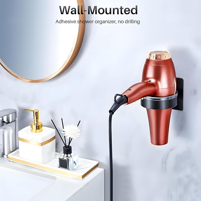 2pcs Blow Dryer Holder Wall Mounted and Curling Iron Holder, Self Adhesive Hair Dryer Holders Wall Mount, Stainless Steel Hair Dryers Wall Mount