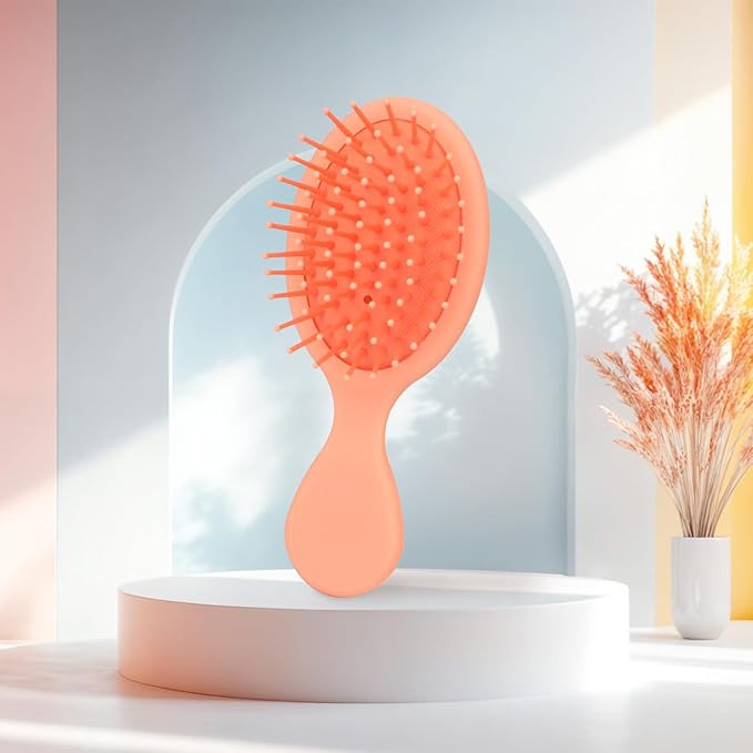 Mini Hair Bursh for Women Men and Kids, Protable Travel Size Hair Brush for Pockets Purse backpack, Mini Detangler Brush for All Hair Types, Small Hair Brush for Detangling (1 Pack-Orange)